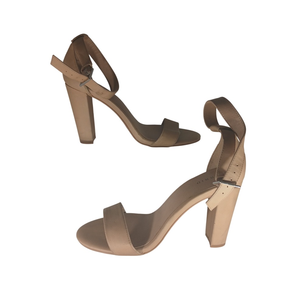 Torrid Block Heel Sandals 11.5W Nude Tan Ankle Strap Minimalist Wedding Guest